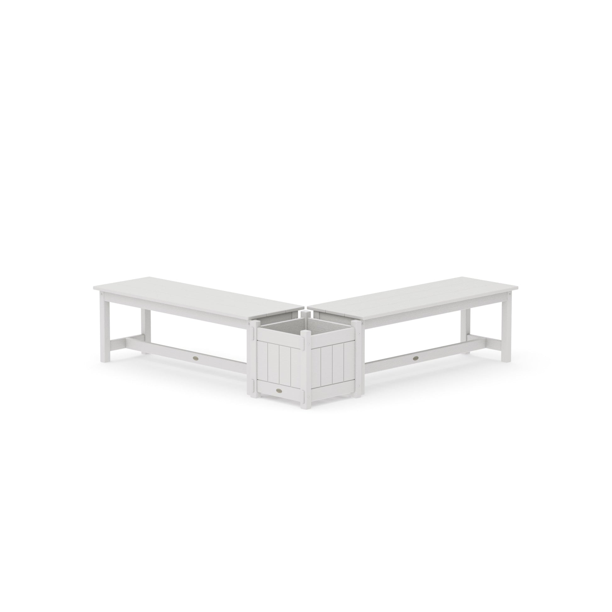 POLYWOOD 48" Vineyard L- Shaped Planter Bench Set — Vintage White