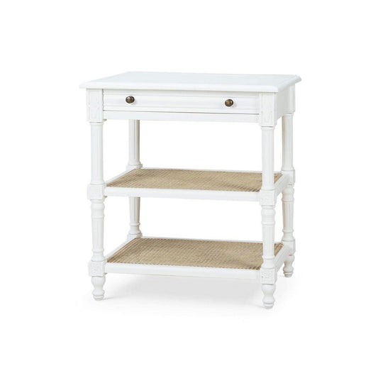 Bramble Melissa Side Table in Architectural White with Rattan Natural on Shelves