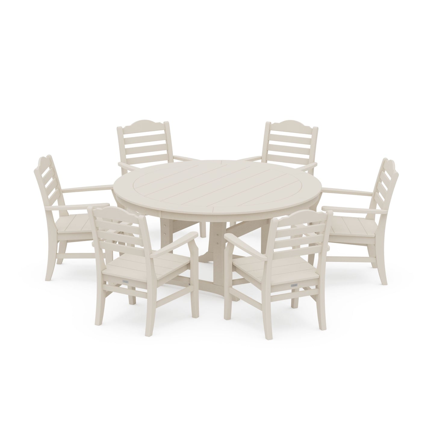 POLYWOOD Savannah 7-Piece Arm Chair Round Dining Set — Sand