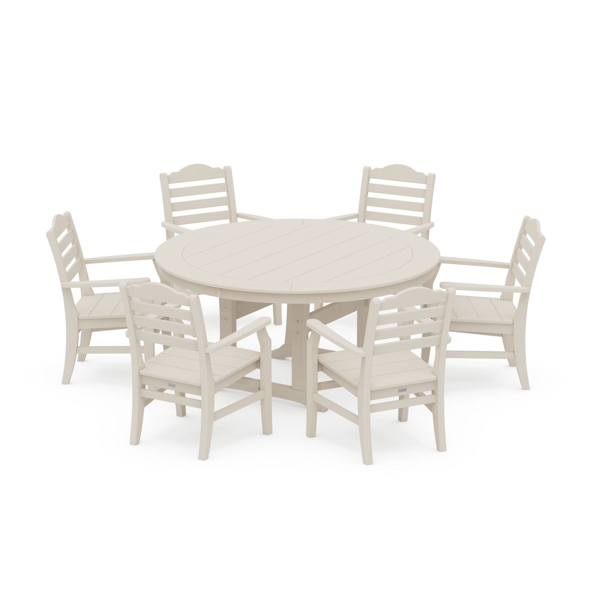 POLYWOOD Savannah 7-Piece Arm Chair Round Dining Set — Sand