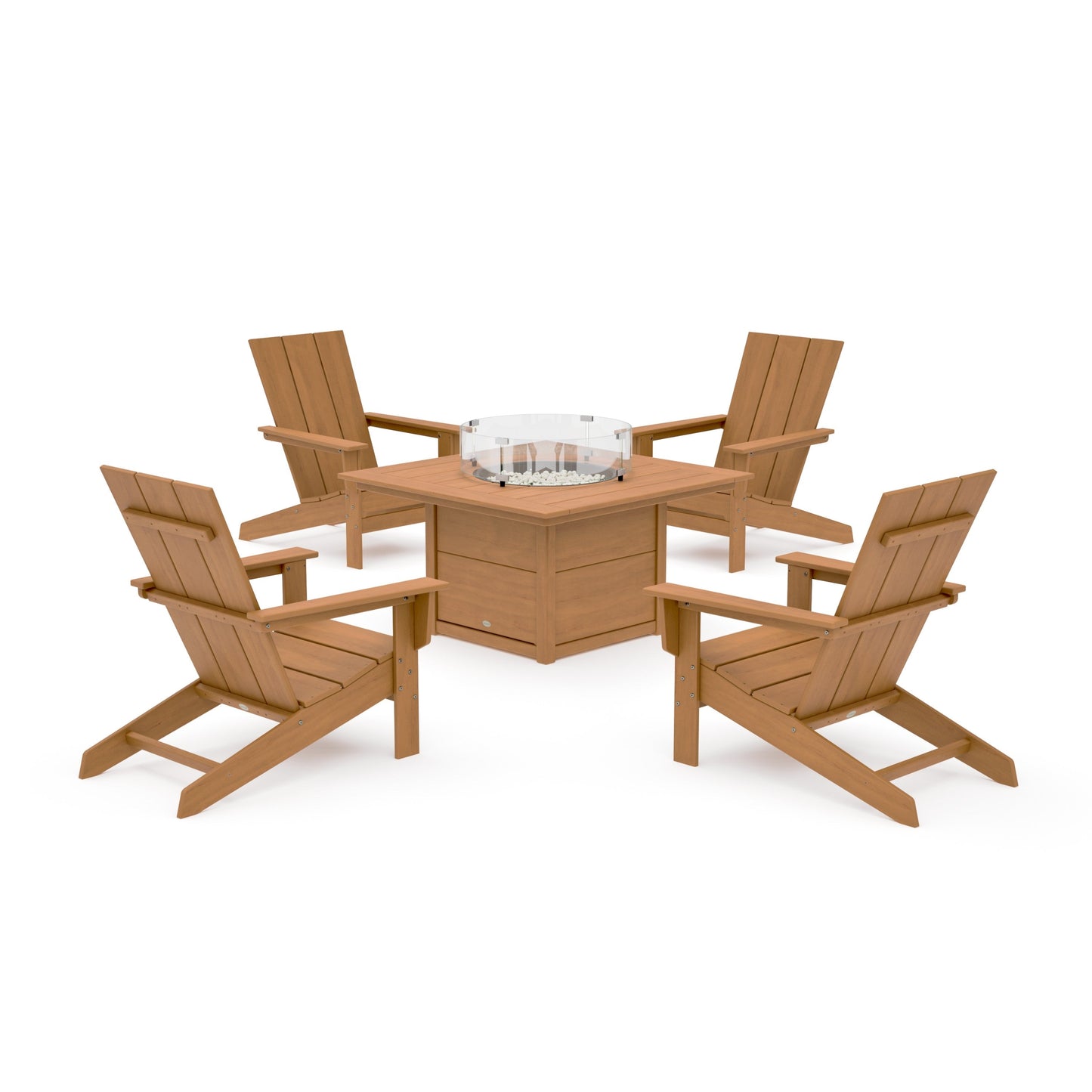 POLYWOOD 5-Piece Modern Studio Adirondack Conversation Set with Fire Pit Table — Natural