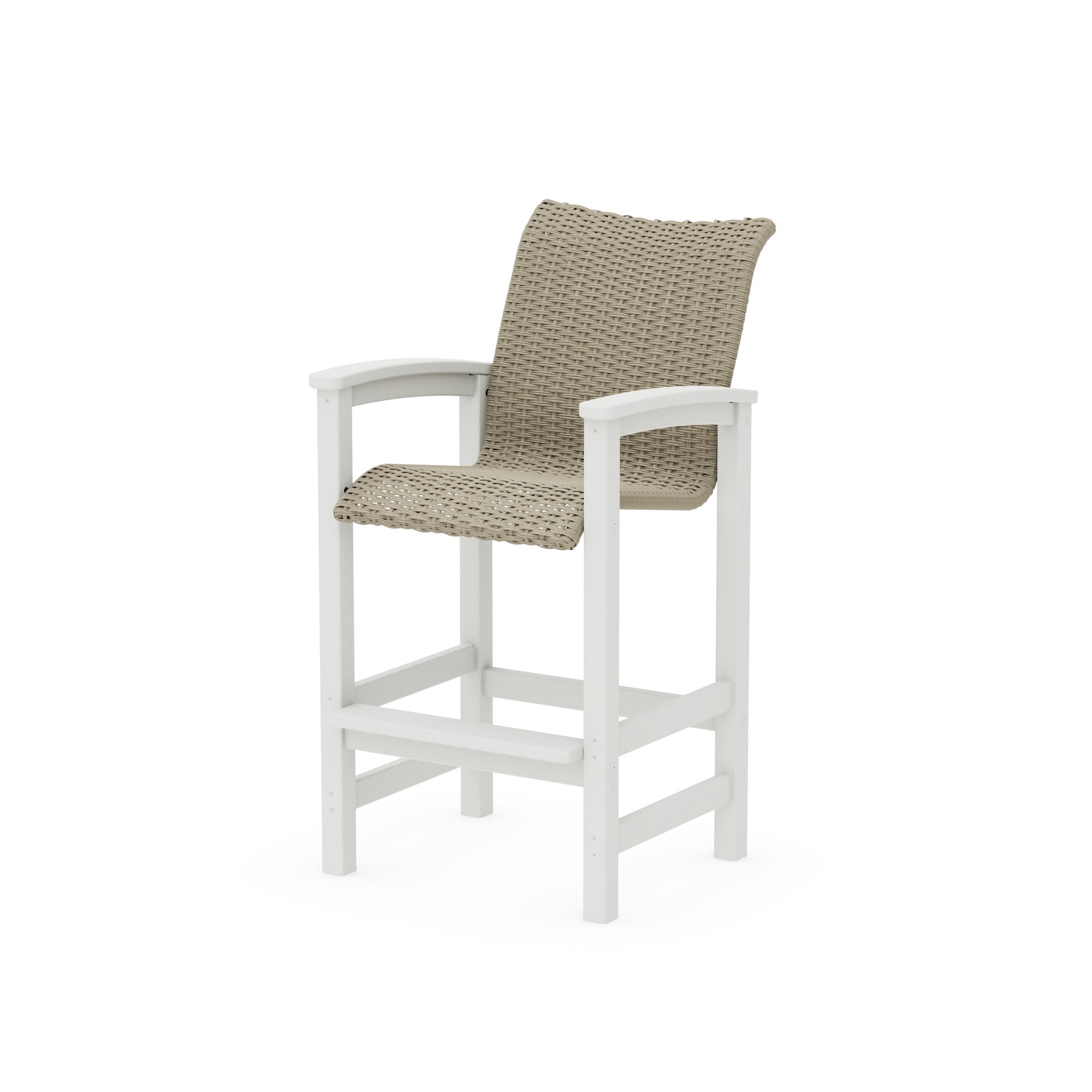 POLYWOOD Coastal Woven Bar Chair — Vintage White / Dune Grass