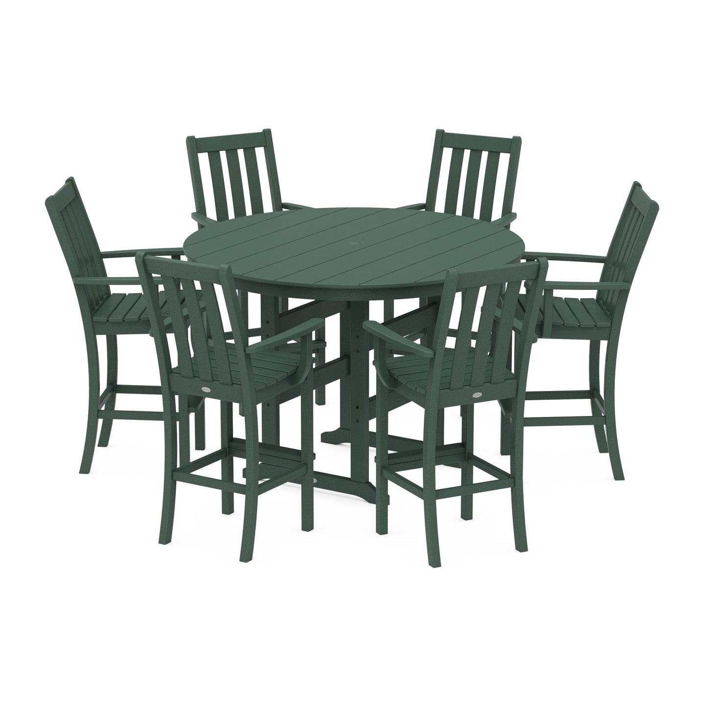 POLYWOOD Vineyard 7-Piece Arm Chair Round Farmhouse Bar Set — Green