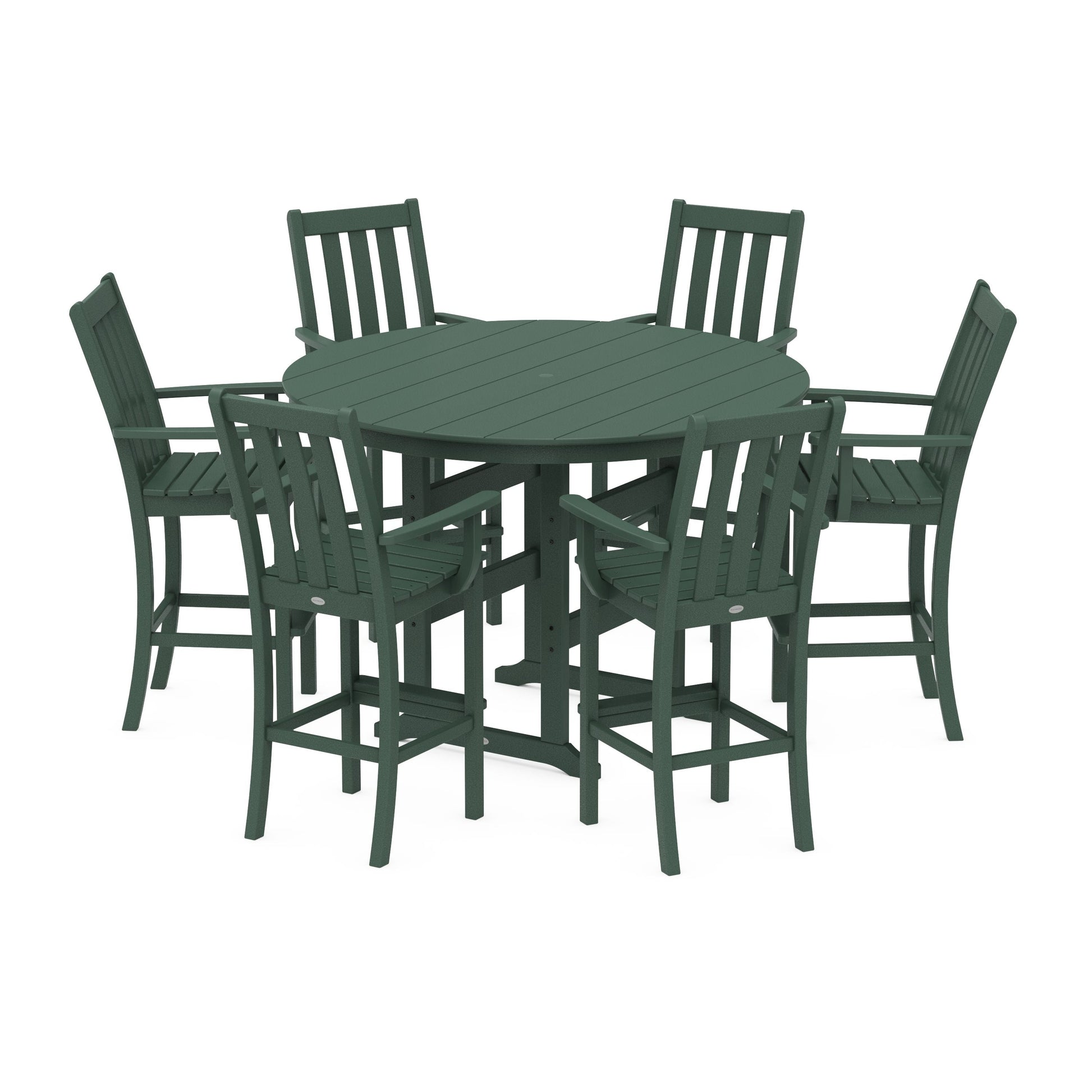 POLYWOOD Vineyard 7-Piece Arm Chair Round Farmhouse Bar Set — Green