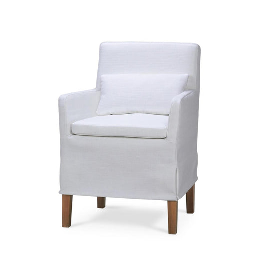 Bramble Bilboa Slipcovered Arm Dining Chair in Straw Wash with Arctic White Performance Fabric