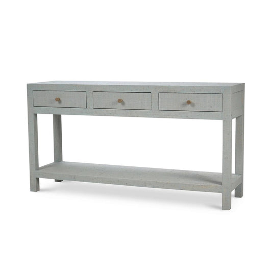 Bramble Kagu Console Table Wrapped in Pale Blue Washed Raffia