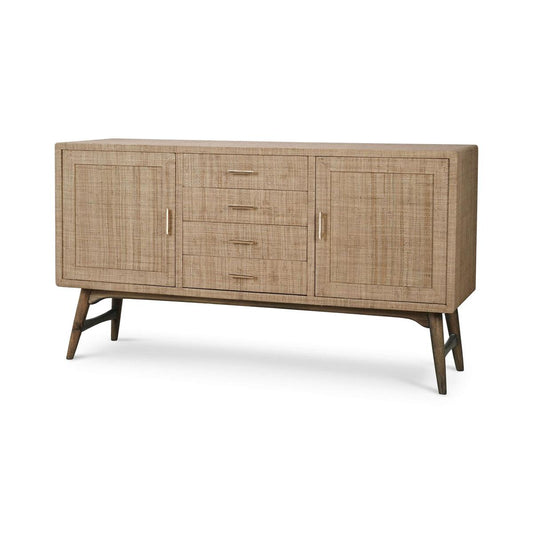 Bramble Pierre Mid Century Buffet Wrapped in Raw Raffia with Straw Wash Legs