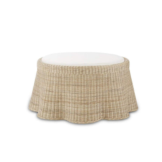 Bramble Newport Ottoman in Rattan Natural with Arctic White Performance Fabric