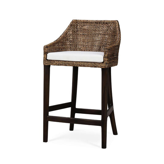 Bramble Savanah Barstool in Light Glazed Rattan with Arctic White Performance Seat Cushion