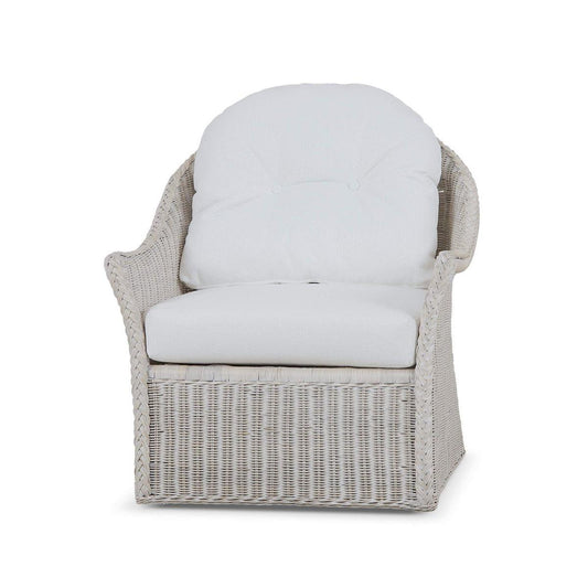 Bramble Nantucket Swivel Chair in Rattan White Wash with Arctic White Performance Fabric