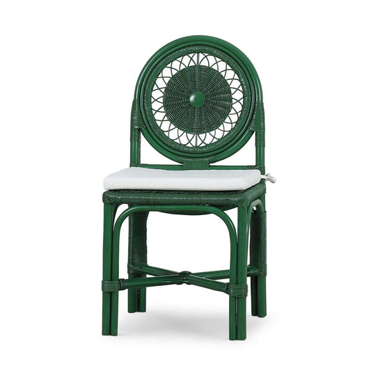 Bramble Oceana Rattan Dining Chair in Jade Green with Arctic White Performance Fabric
