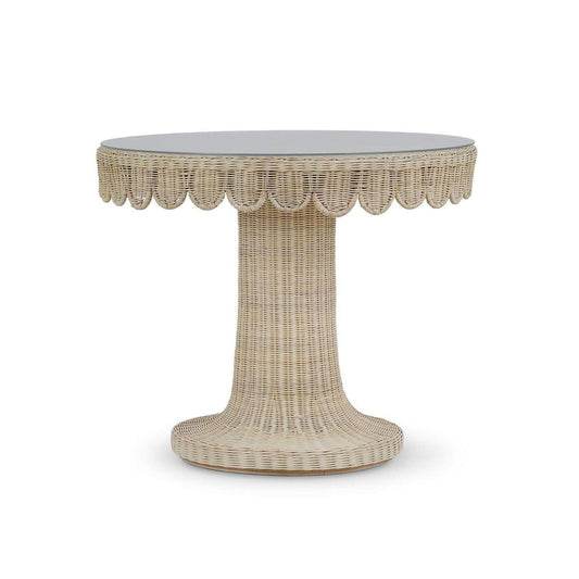 Bramble Scalloped Round Bistro Table with Tempered Glass in Rattan Natural