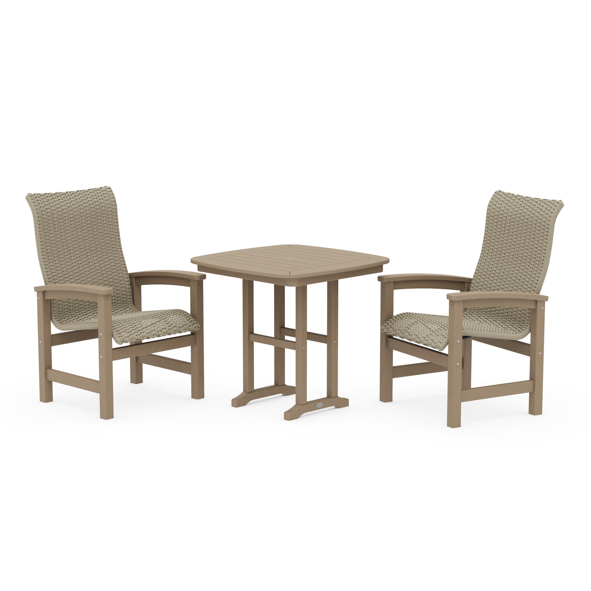 POLYWOOD Coastal Woven High-Back 3-Piece Dining Set — Vintage Sahara / Dune Grass