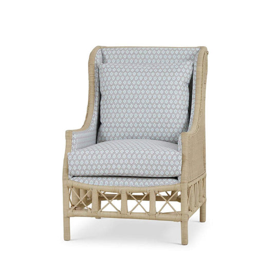 Bramble Hampton Rattan Wing Chair in Natural Rattan with Spivey Rost Fabric