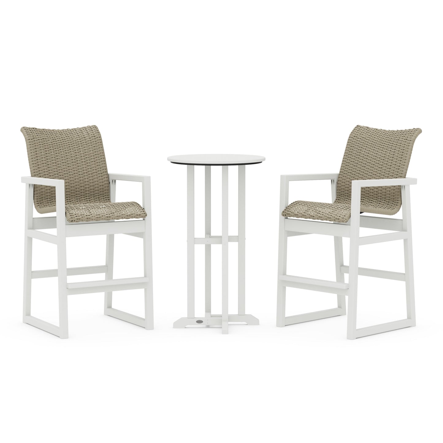 POLYWOOD EDGE Woven 3-Piece Farmhouse Bar Set — Vintage White / Dune Grass