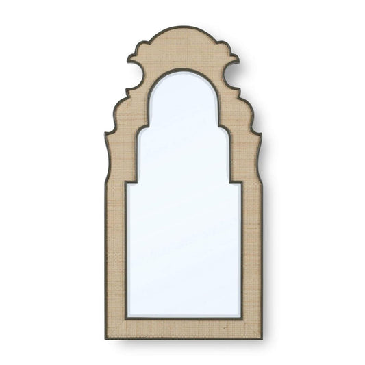Bramble Lotus Mirror in Midnight Olive with Inset Rattan Natural