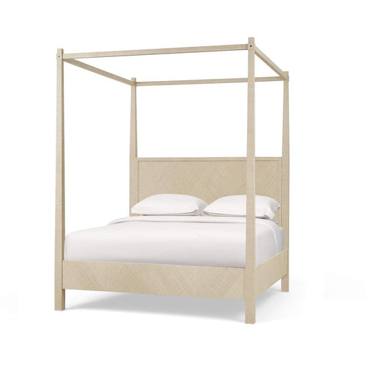 Bramble Luna Canopy Queen Bed Wrapped in Raw Raffia