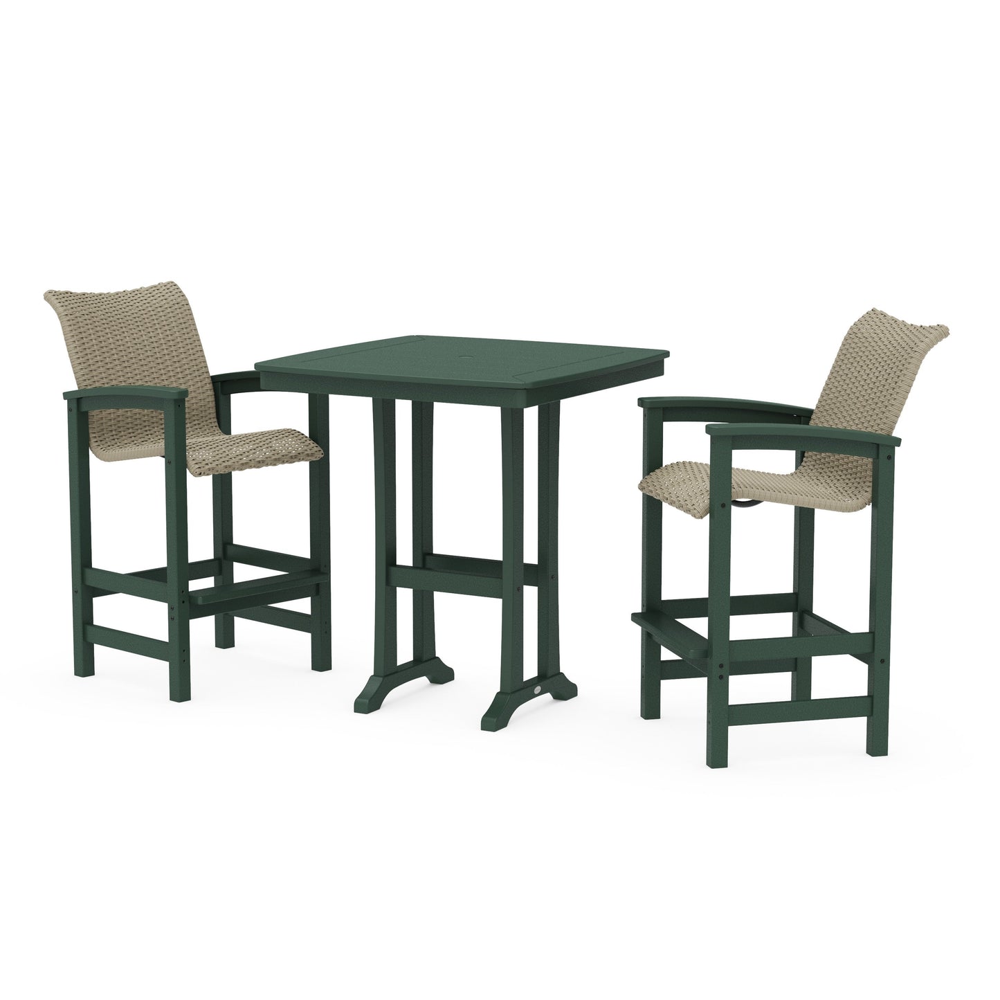 POLYWOOD Coastal Woven 3-Piece Bar Set — Green / Dune Grass