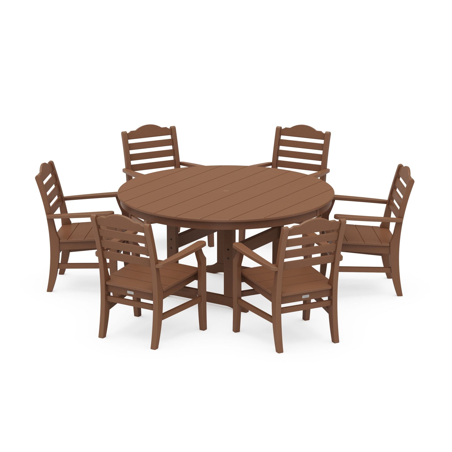POLYWOOD Savannah 7-Piece Arm Chair Round Farmhouse Dining Set — Teak