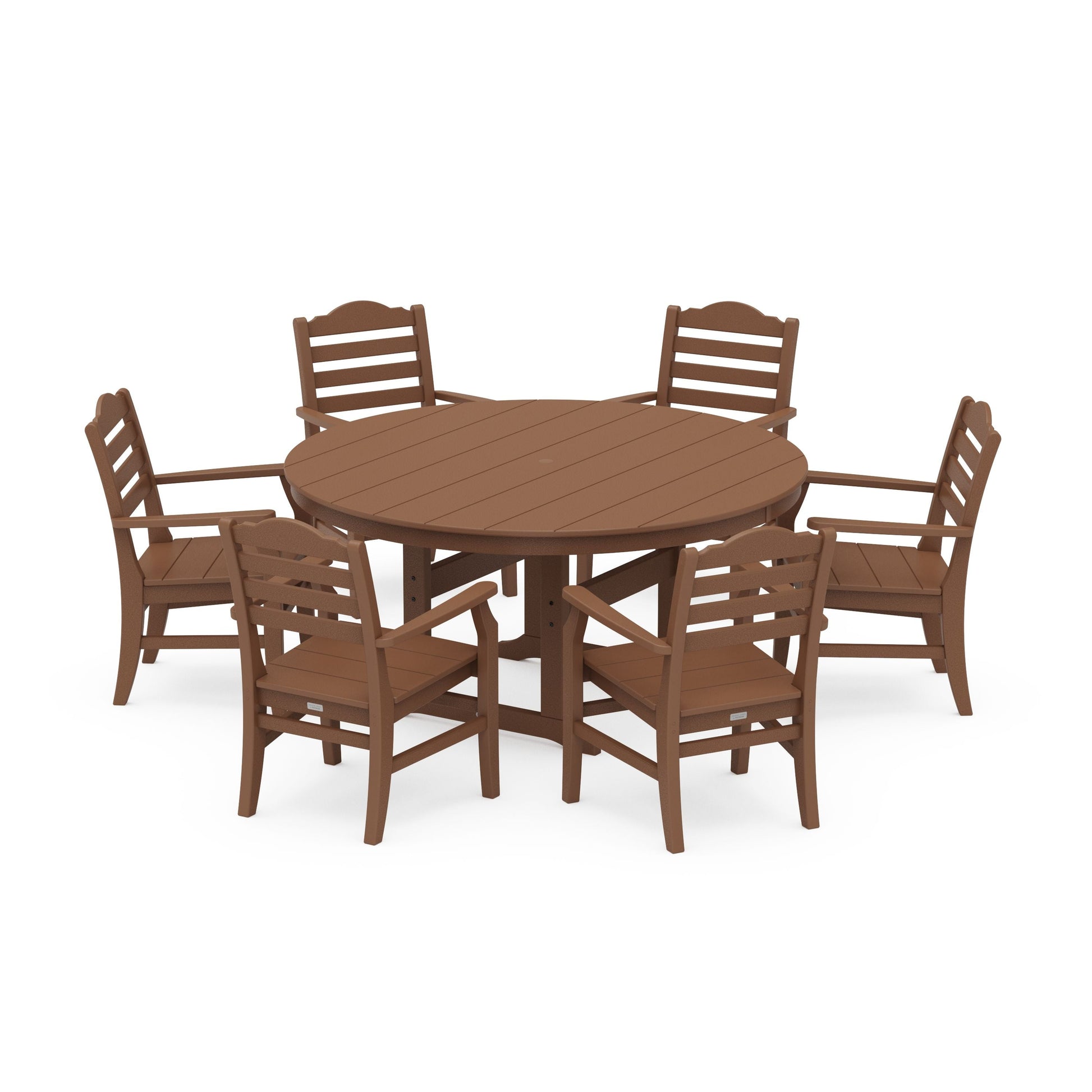 POLYWOOD Savannah 7-Piece Arm Chair Round Farmhouse Dining Set — Teak