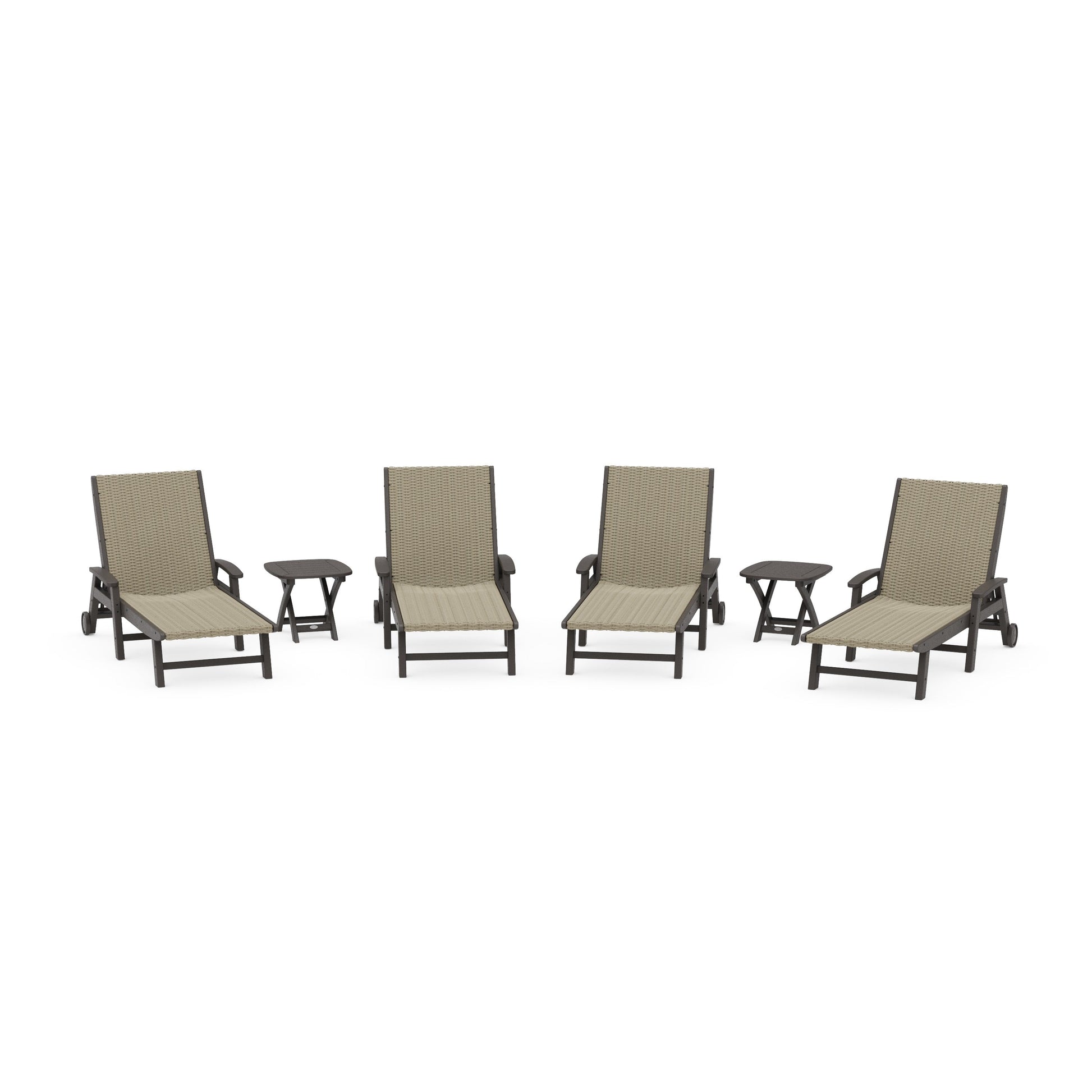 POLYWOOD 6- Piece Coastal Woven Chaise with Arms and Wheels Chaise Lounge Set — Vintage Coffee / Dune Grass