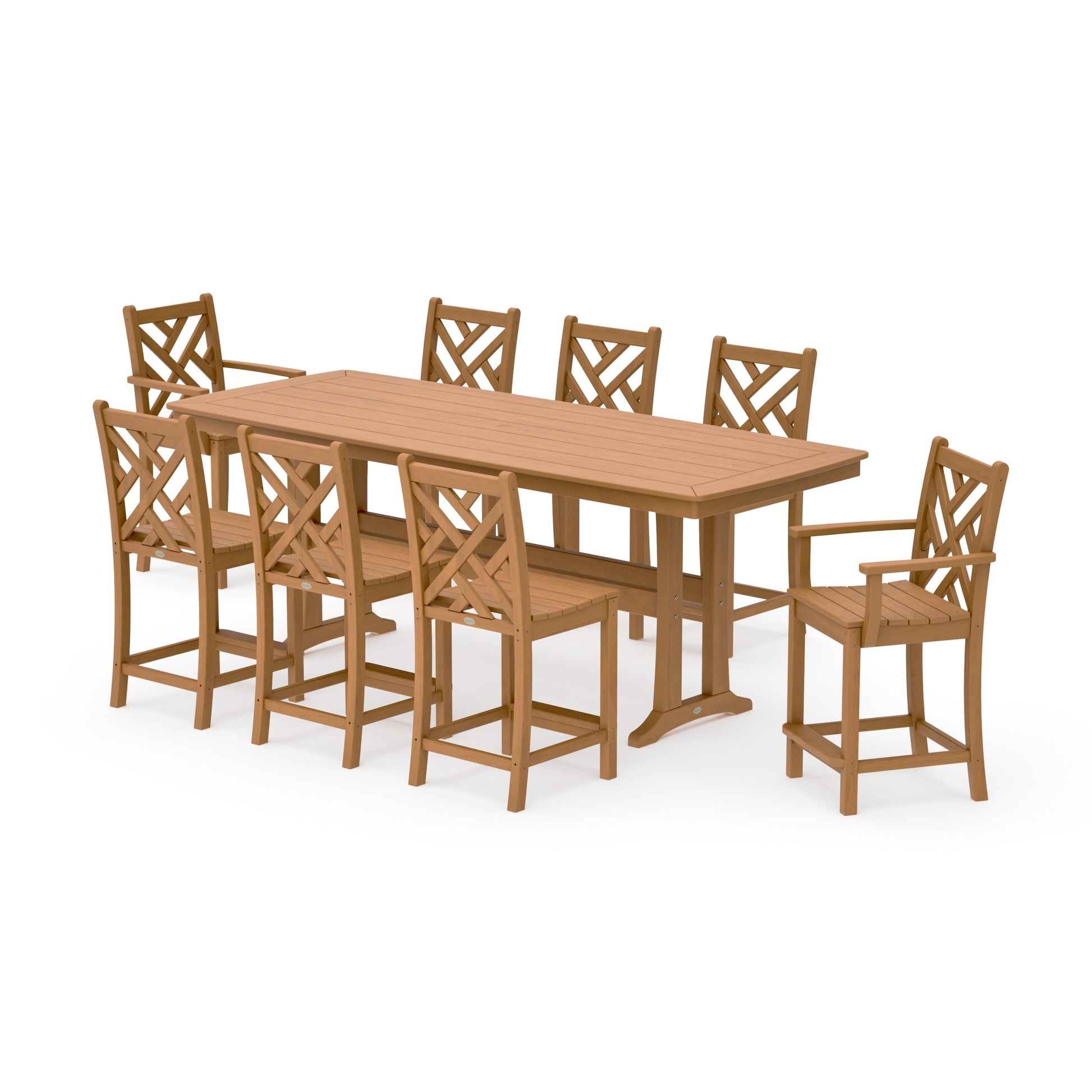 POLYWOOD Chippendale 9-Piece Counter Set with Trestle Legs — Natural