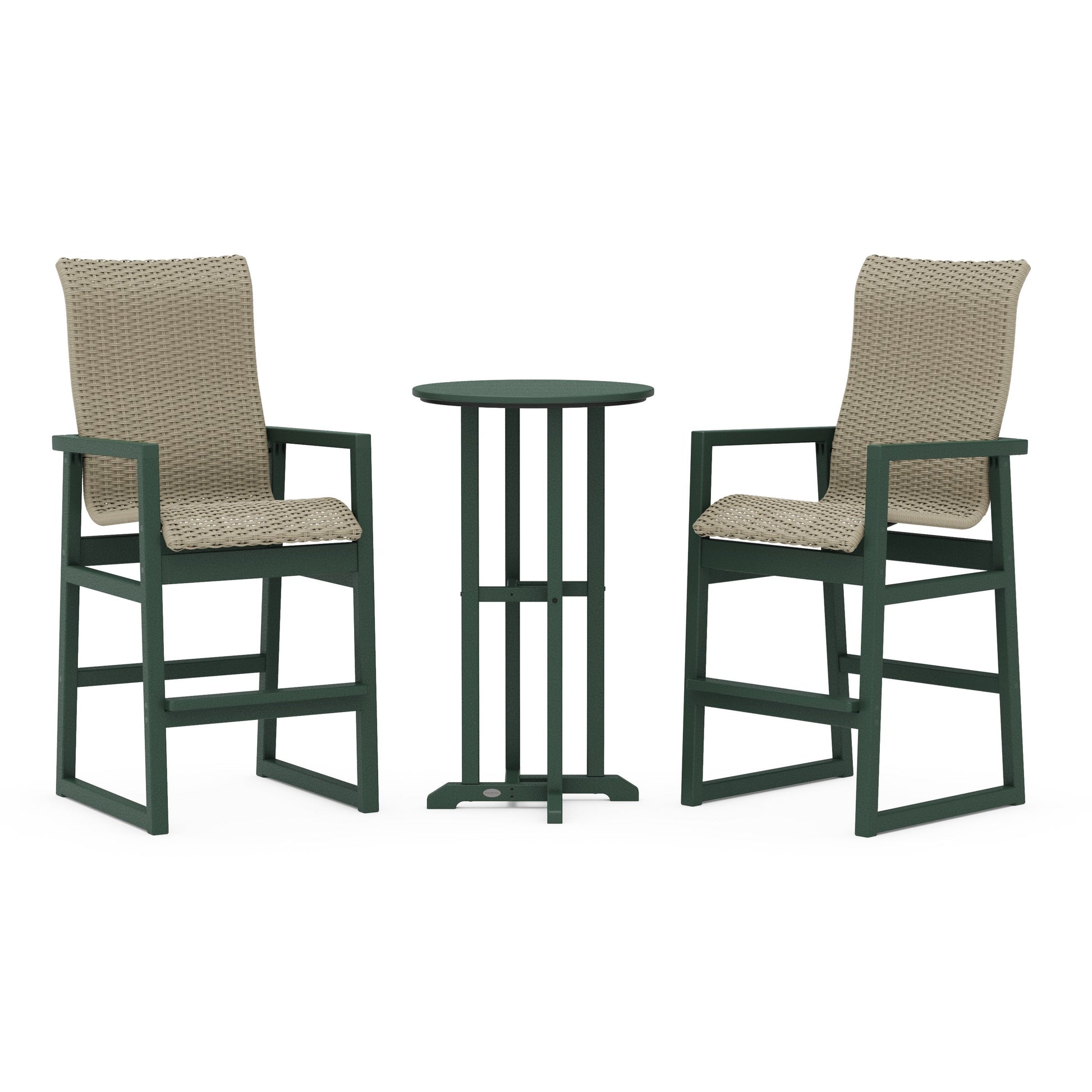 POLYWOOD EDGE Woven Highback 3-Piece Farmhouse Bar Set — Green / Dune Grass