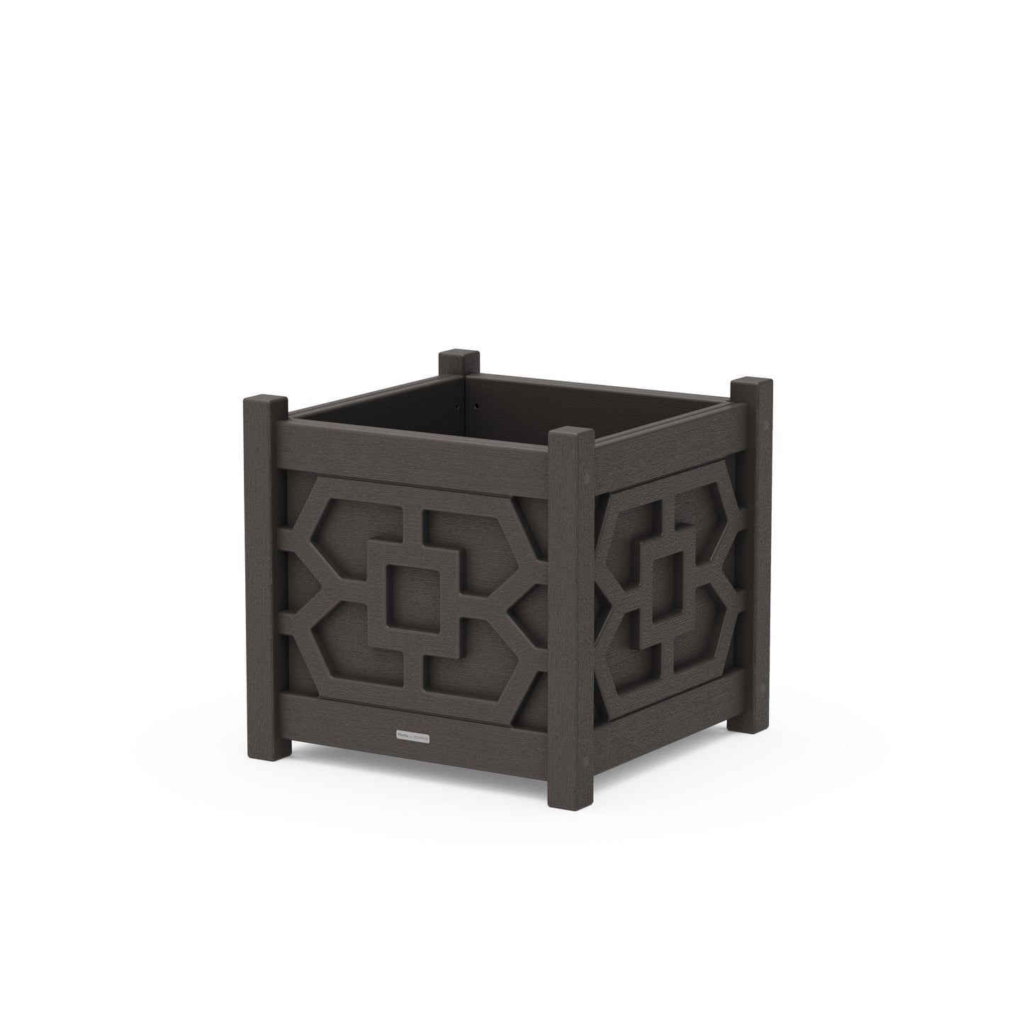 POLYWOOD Chinoiserie Large Square Planter Box — Vintage Coffee