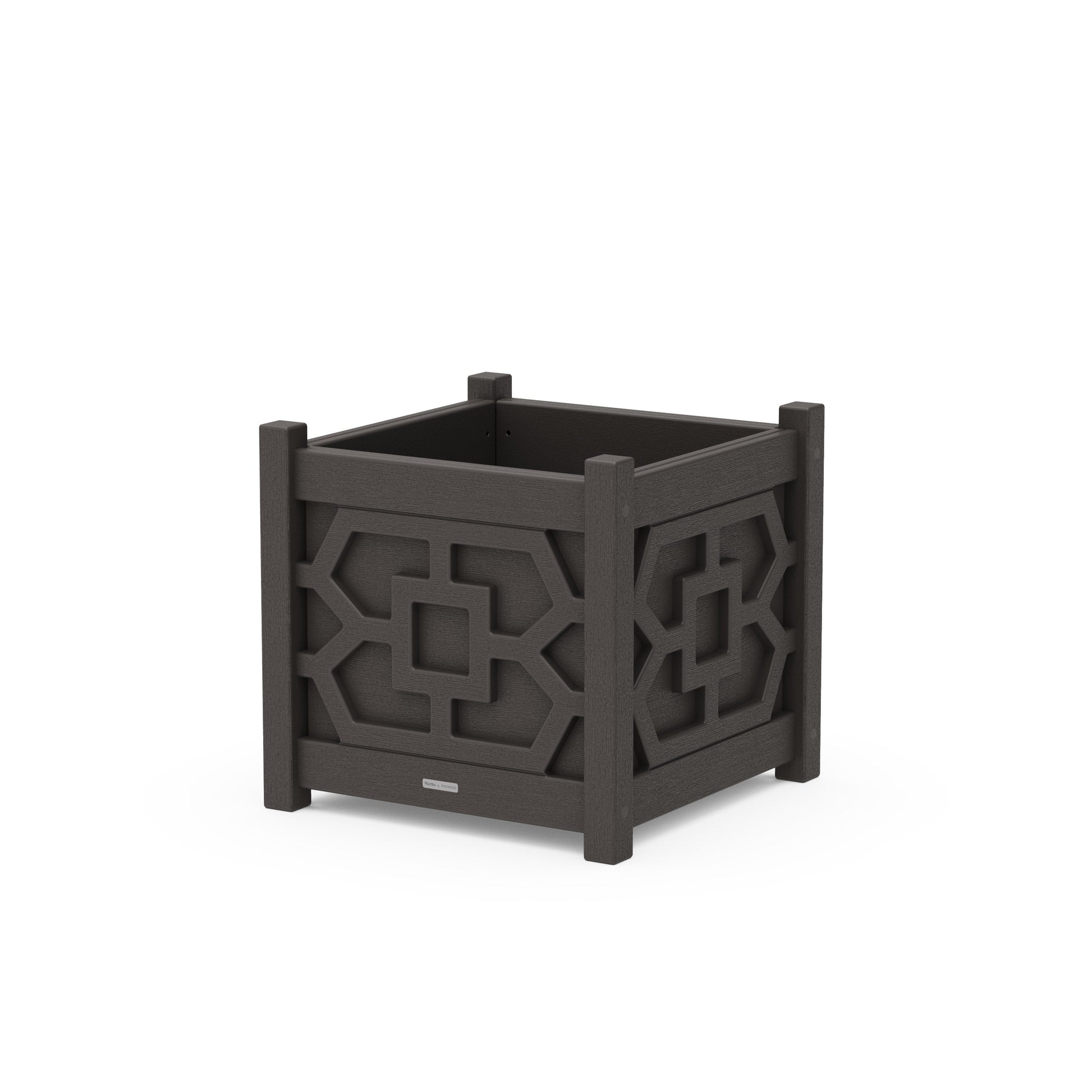 POLYWOOD Chinoiserie Large Square Planter Box — Vintage Coffee