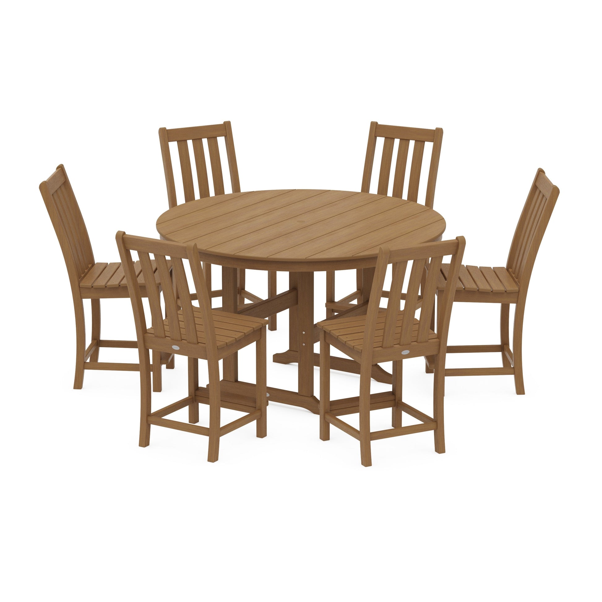 POLYWOOD Vineyard 7-Piece Farmhouse Side Chair Round Farmhouse Counter Set — Natural