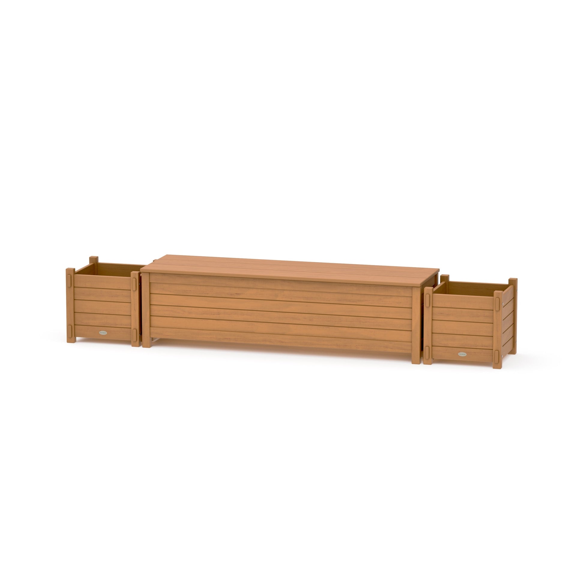 POLYWOOD 60" Nautical Straight Planter Storage Bench Set — Natural
