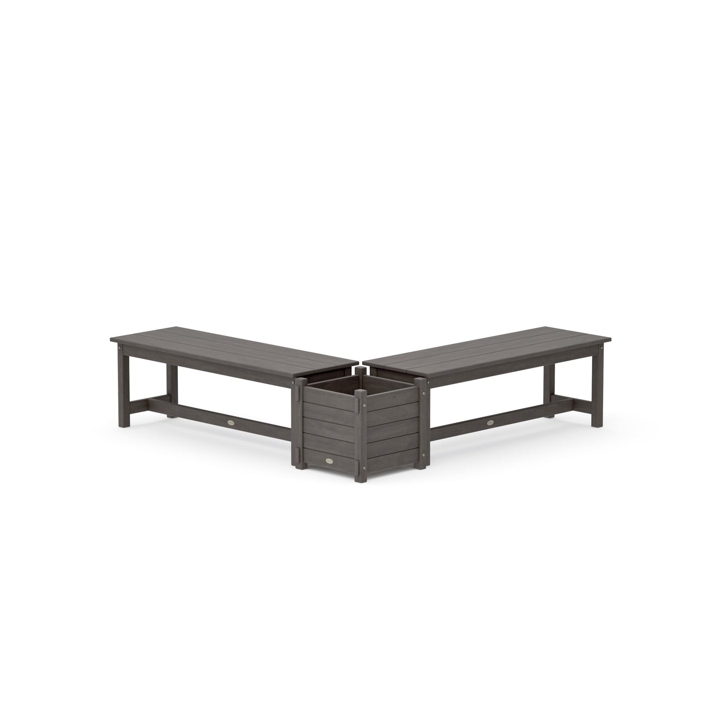 POLYWOOD 48" Nautical L- Shaped Planter Bench Set — Driftwood