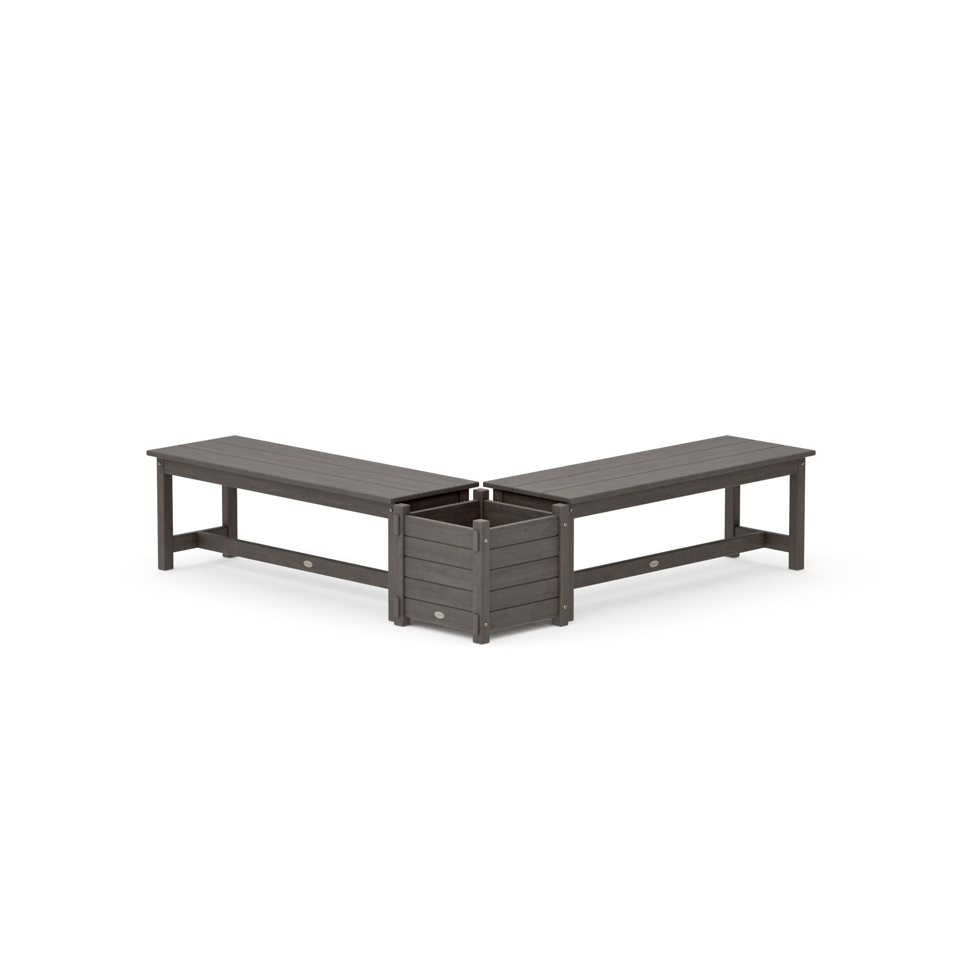 POLYWOOD 48" Nautical L- Shaped Planter Bench Set — Driftwood