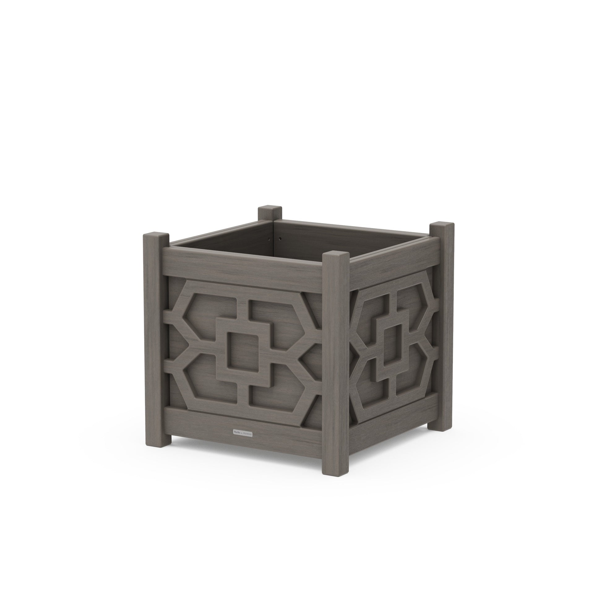 POLYWOOD Chinoiserie Large Square Planter Box — Driftwood