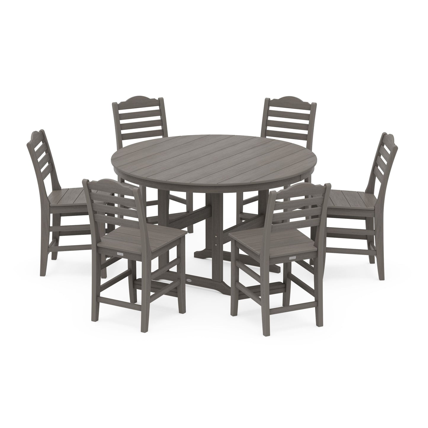 POLYWOOD Savannah 7-Piece Farmhouse Side Chair Round Counter Set — Driftwood