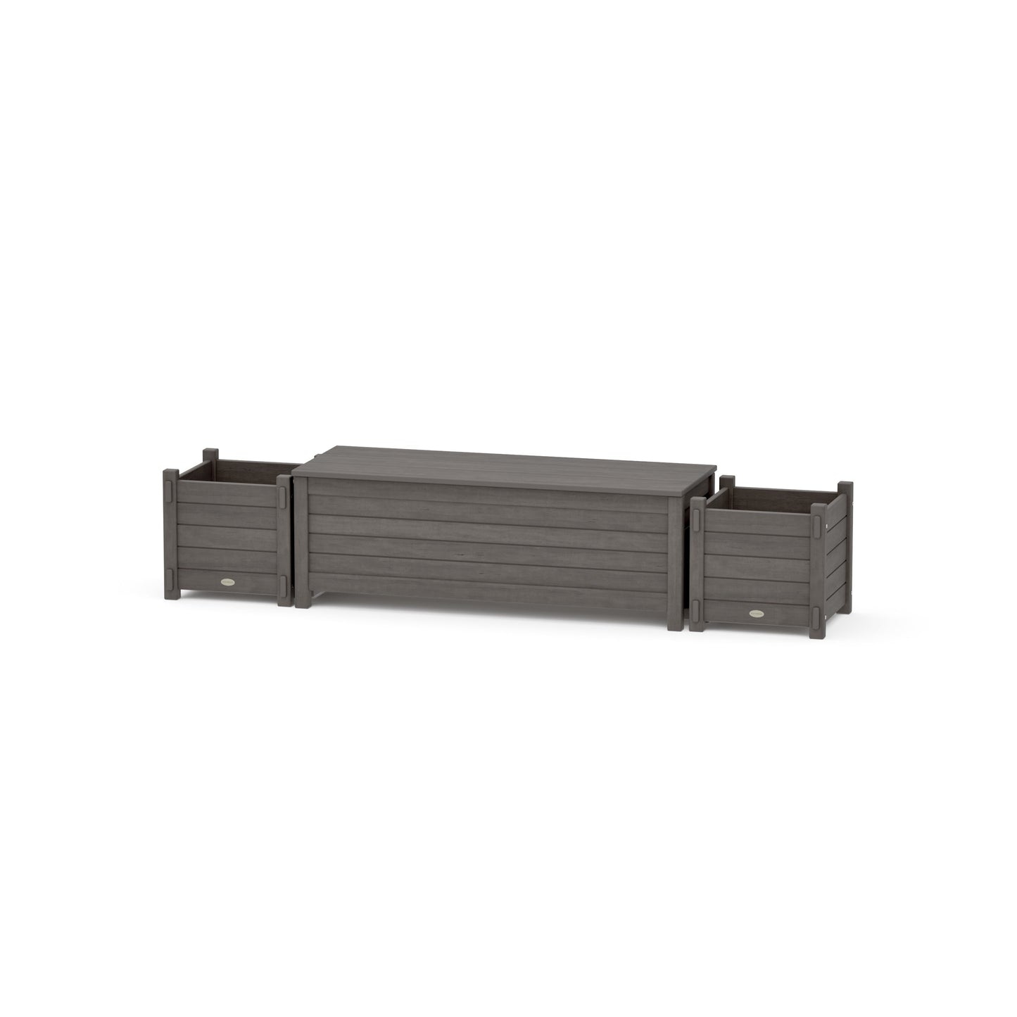 POLYWOOD 48" Nautical Straight Planter Storage Bench Set — Driftwood