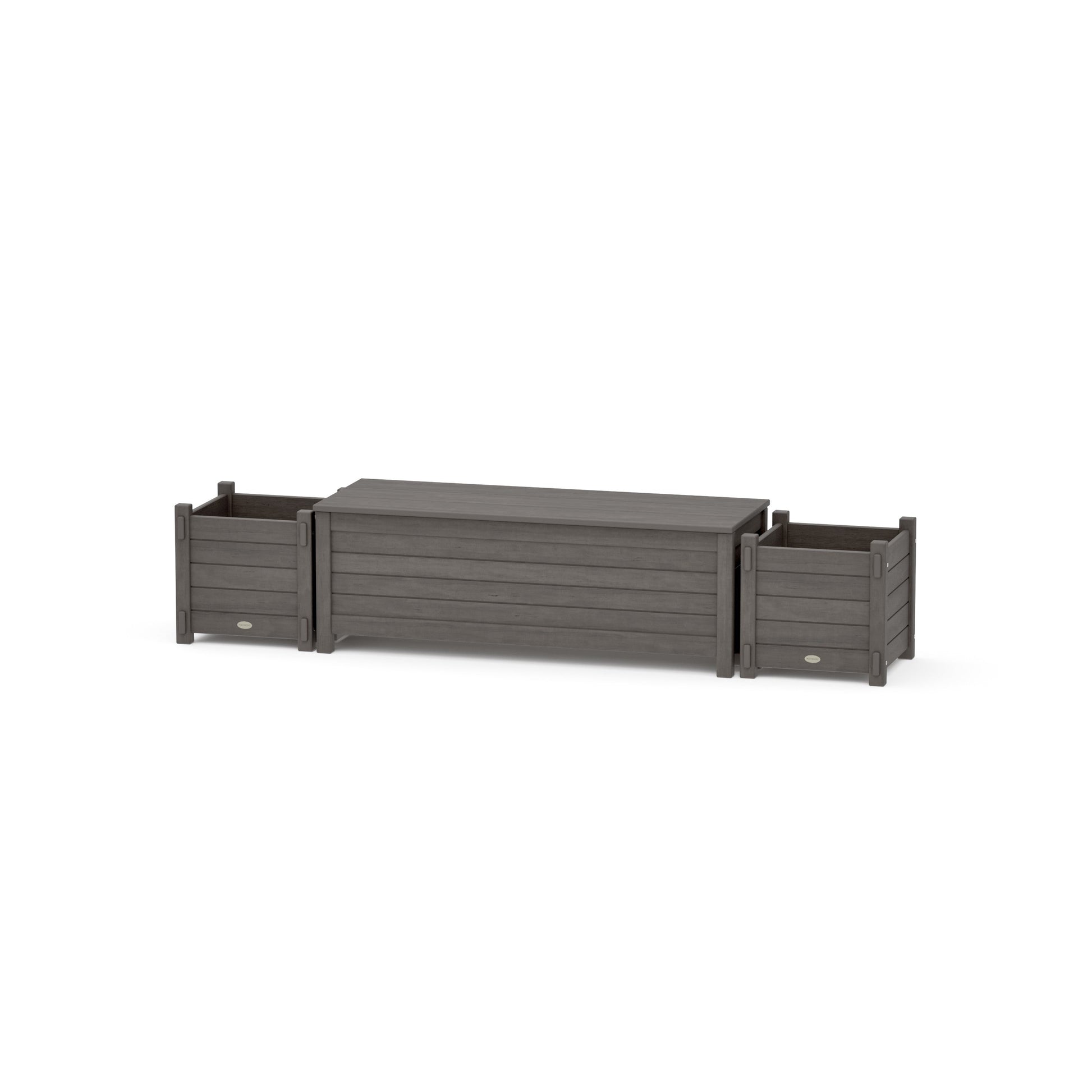 POLYWOOD 48" Nautical Straight Planter Storage Bench Set — Driftwood