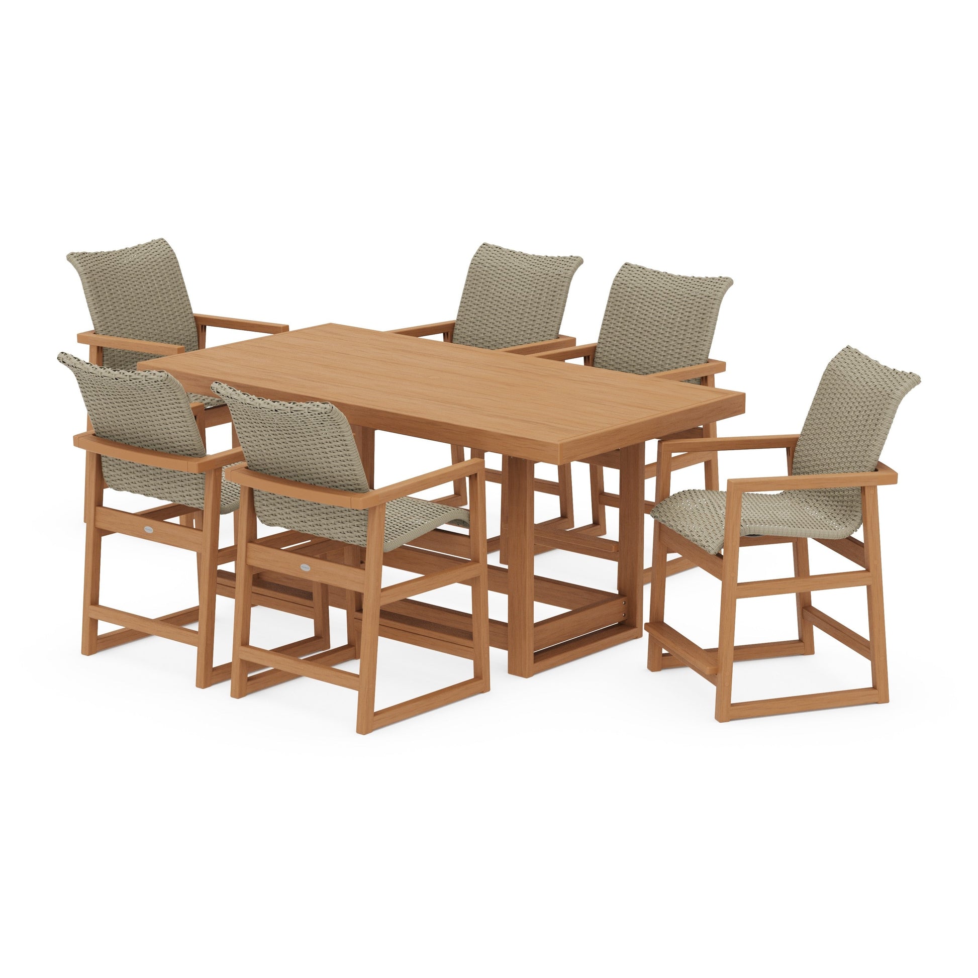 POLYWOOD EDGE Woven Arm Chair 7-Piece Counter Set — Natural / Dune Grass