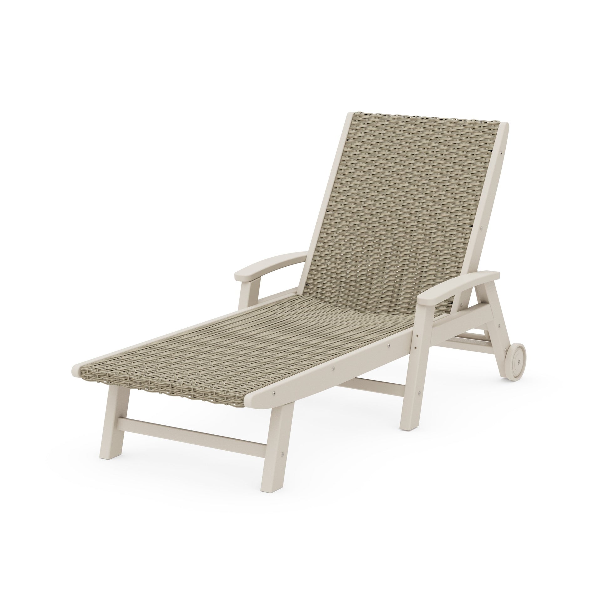 POLYWOOD Coastal Woven Chaise with Arms and Wheels — Sand / Dune Grass