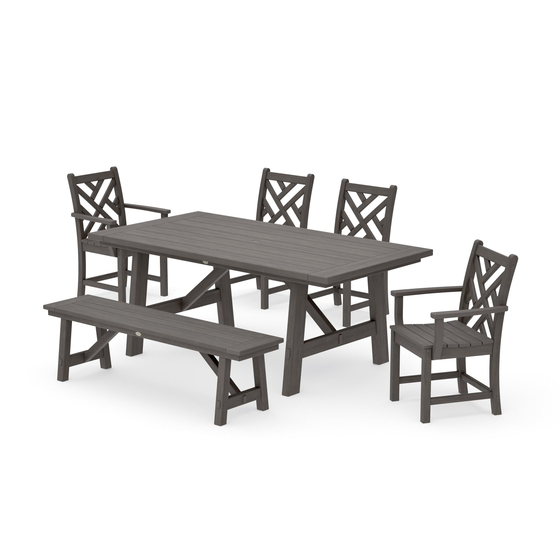 POLYWOOD Chippendale 6-Piece Rustic Farmhouse Dining Set With Bench — Driftwood