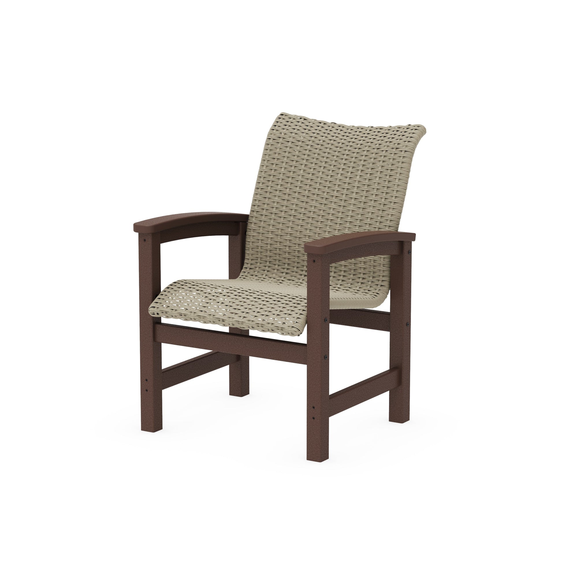 POLYWOOD Coastal Woven Dining Chair — Mahogany / Dune Grass