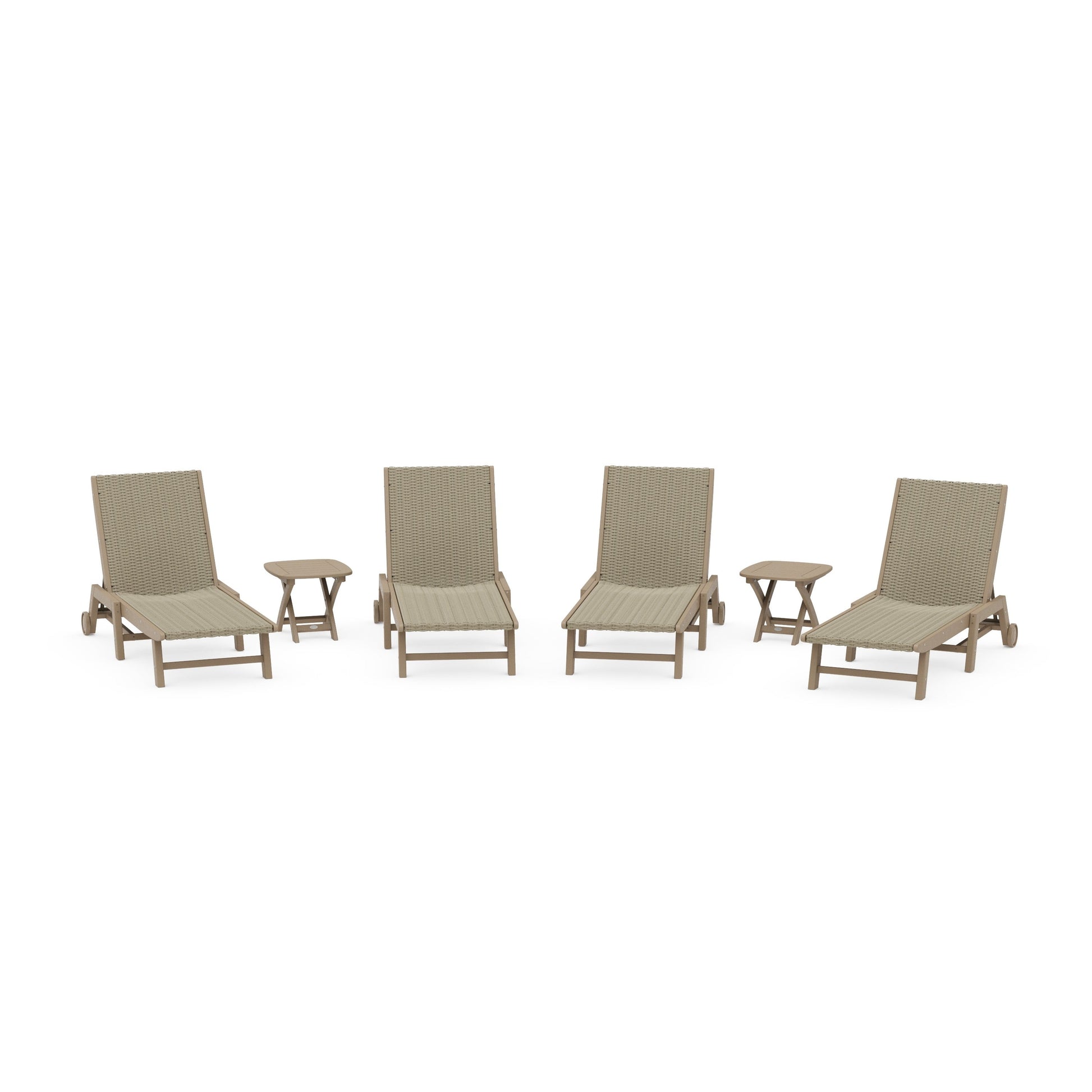POLYWOOD 6- Piece Coastal Woven Chaise with Wheels Chaise Lounge Set — Vintage Sahara / Dune Grass