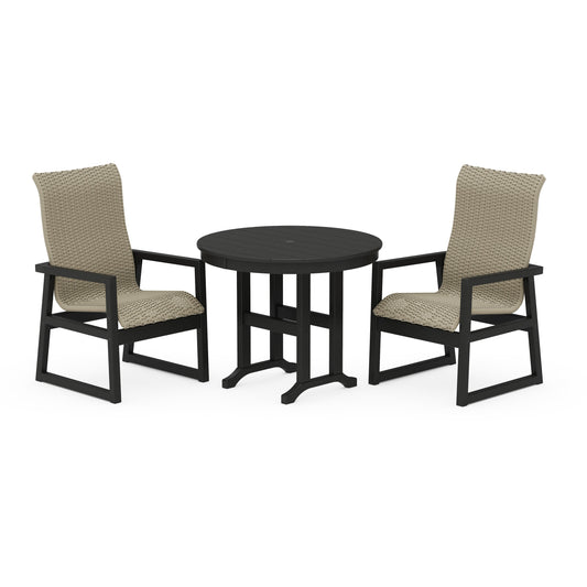 POLYWOOD EDGE Woven Highback 3-Piece Farmhouse Dining Set — Black / Dune Grass
