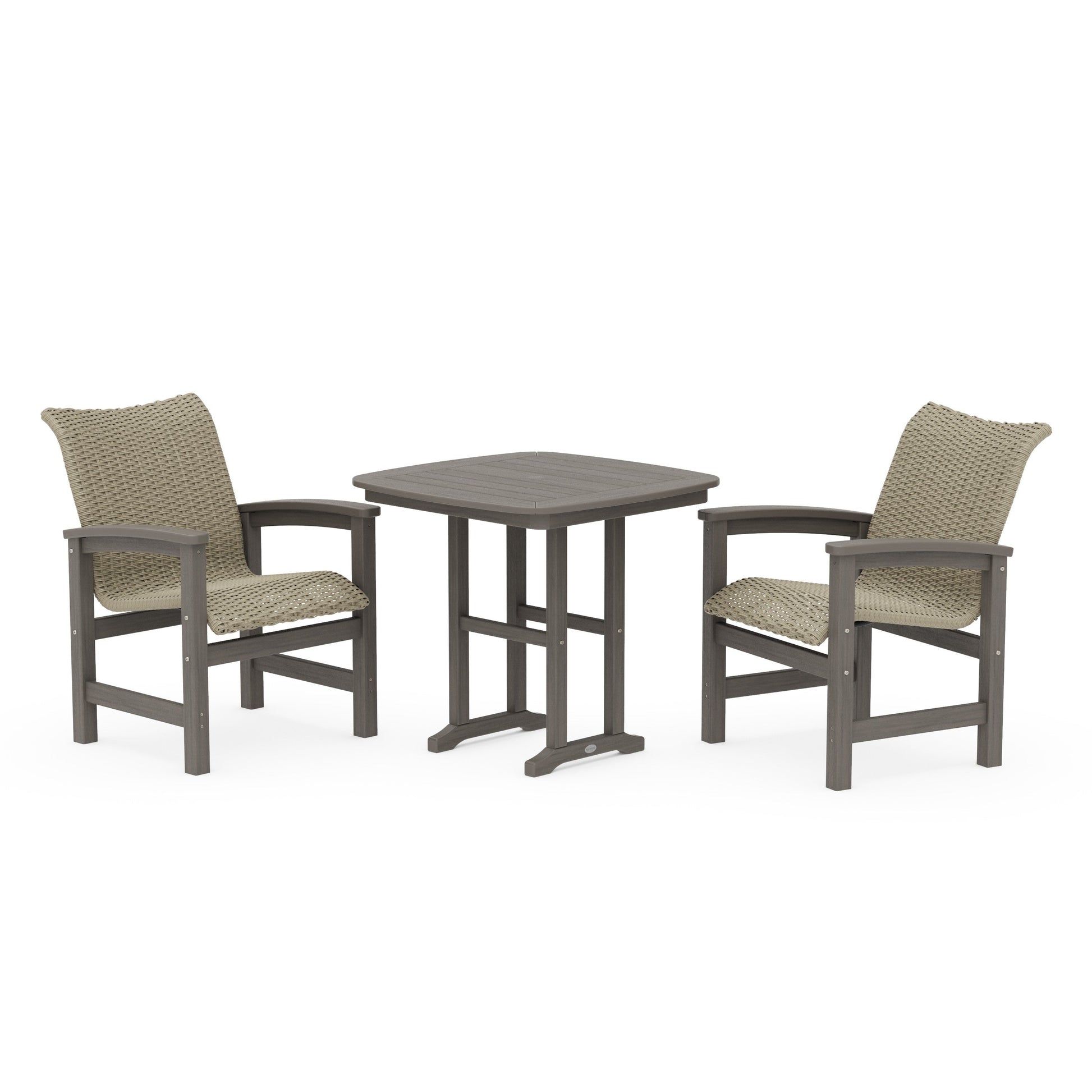 POLYWOOD Coastal Woven 3-Piece Dining Set — Driftwood / Dune Grass