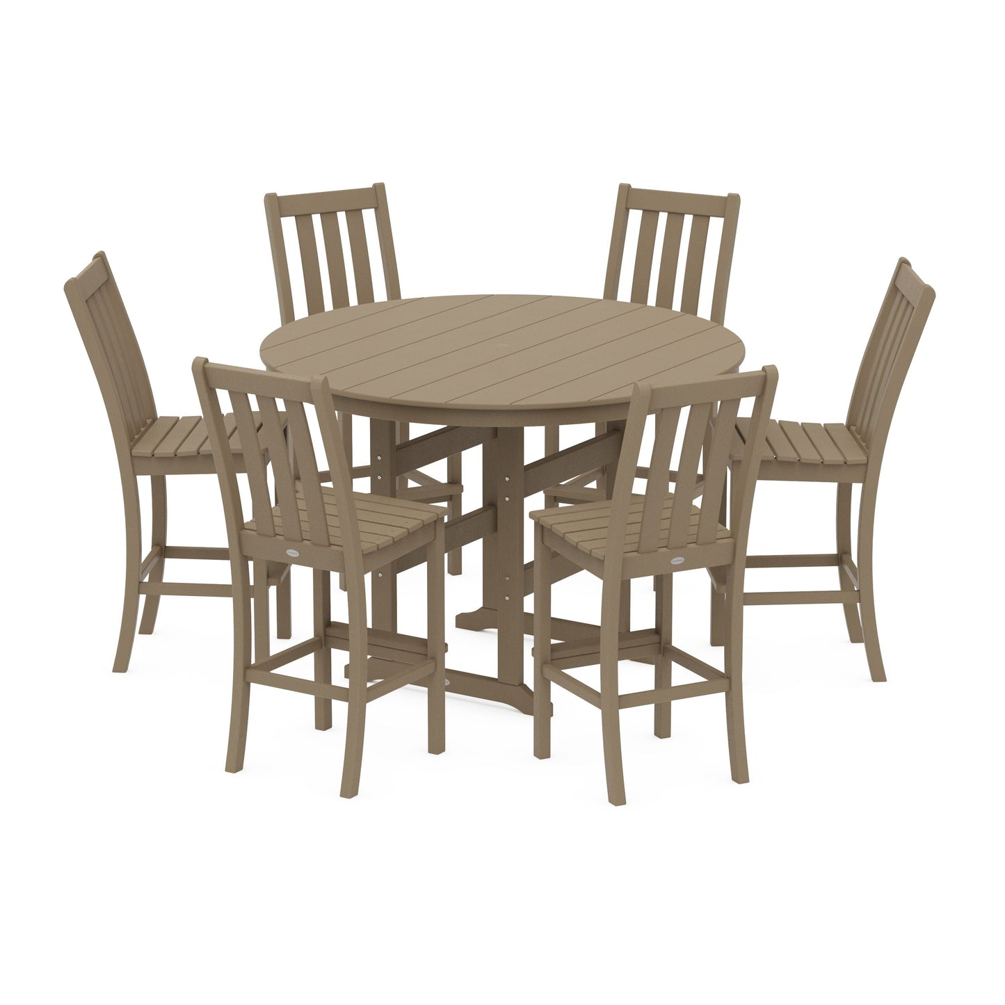 POLYWOOD Vineyard 7-Piece Side Chair Round Farmhouse Bar Set — Vintage Sahara