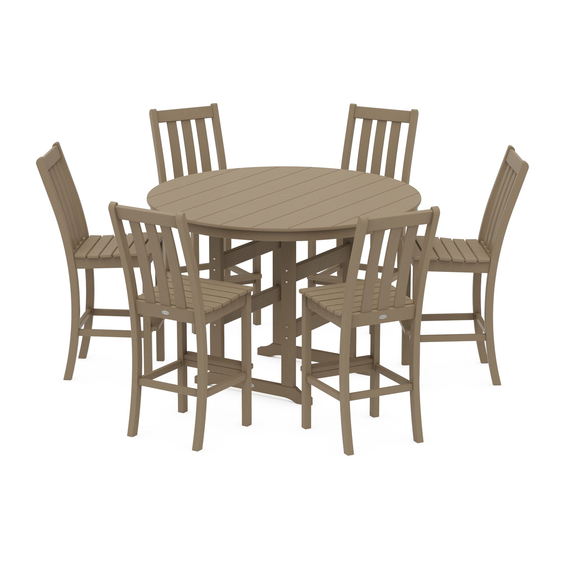 POLYWOOD Vineyard 7-Piece Side Chair Round Farmhouse Bar Set — Vintage Sahara