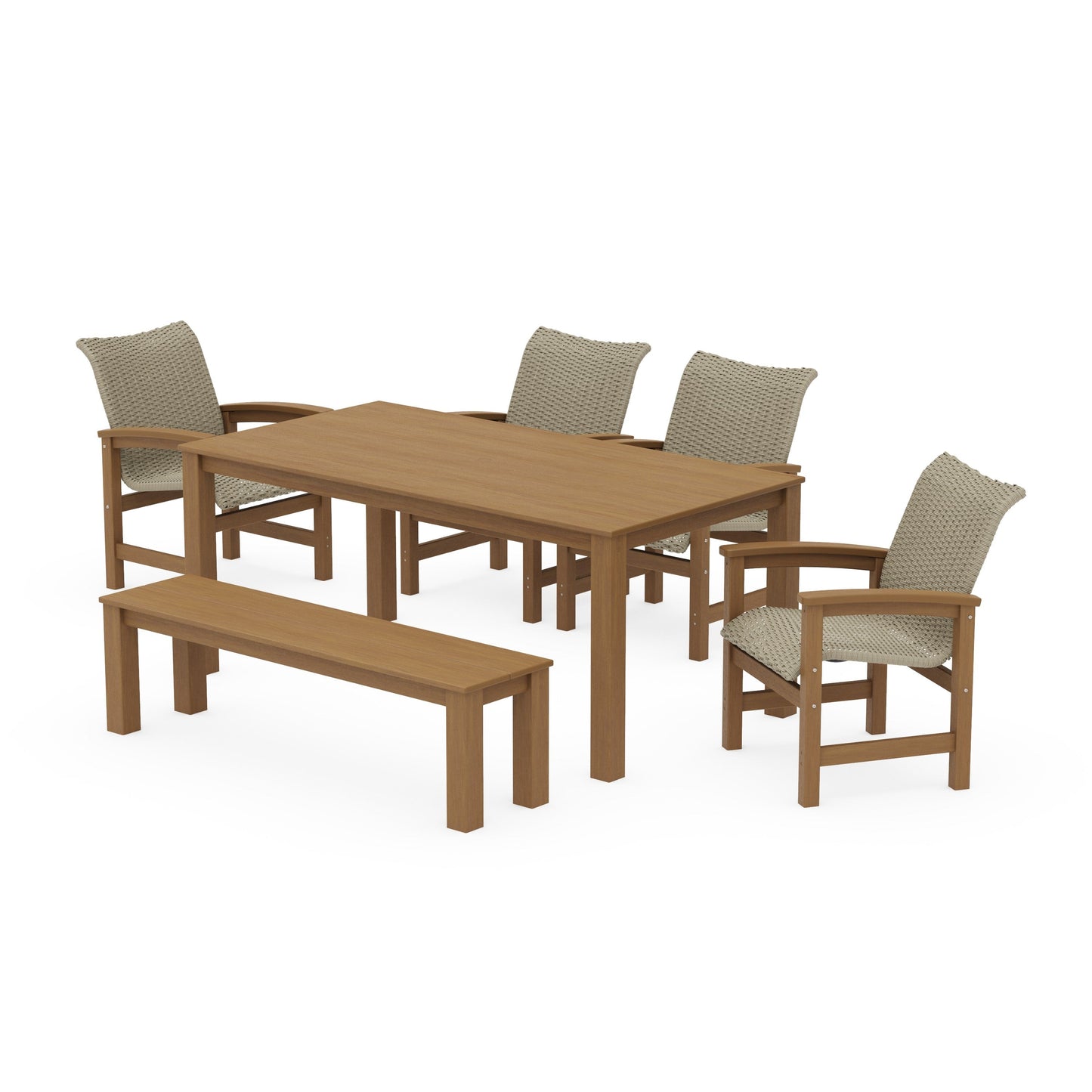 POLYWOOD Coastal Woven 6-Piece Parsons Dining Set with Bench — Natural / Dune Grass