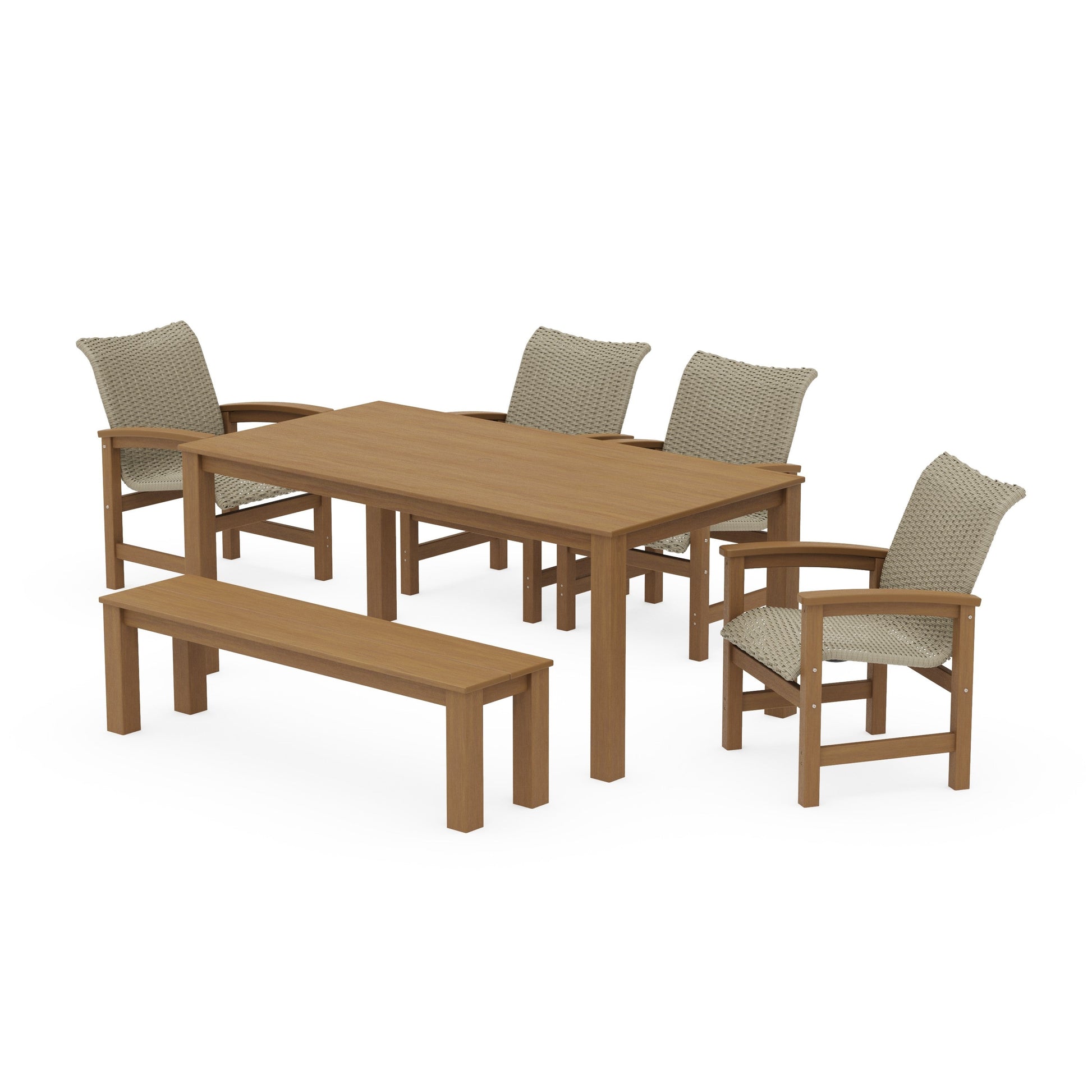 POLYWOOD Coastal Woven 6-Piece Parsons Dining Set with Bench — Natural / Dune Grass