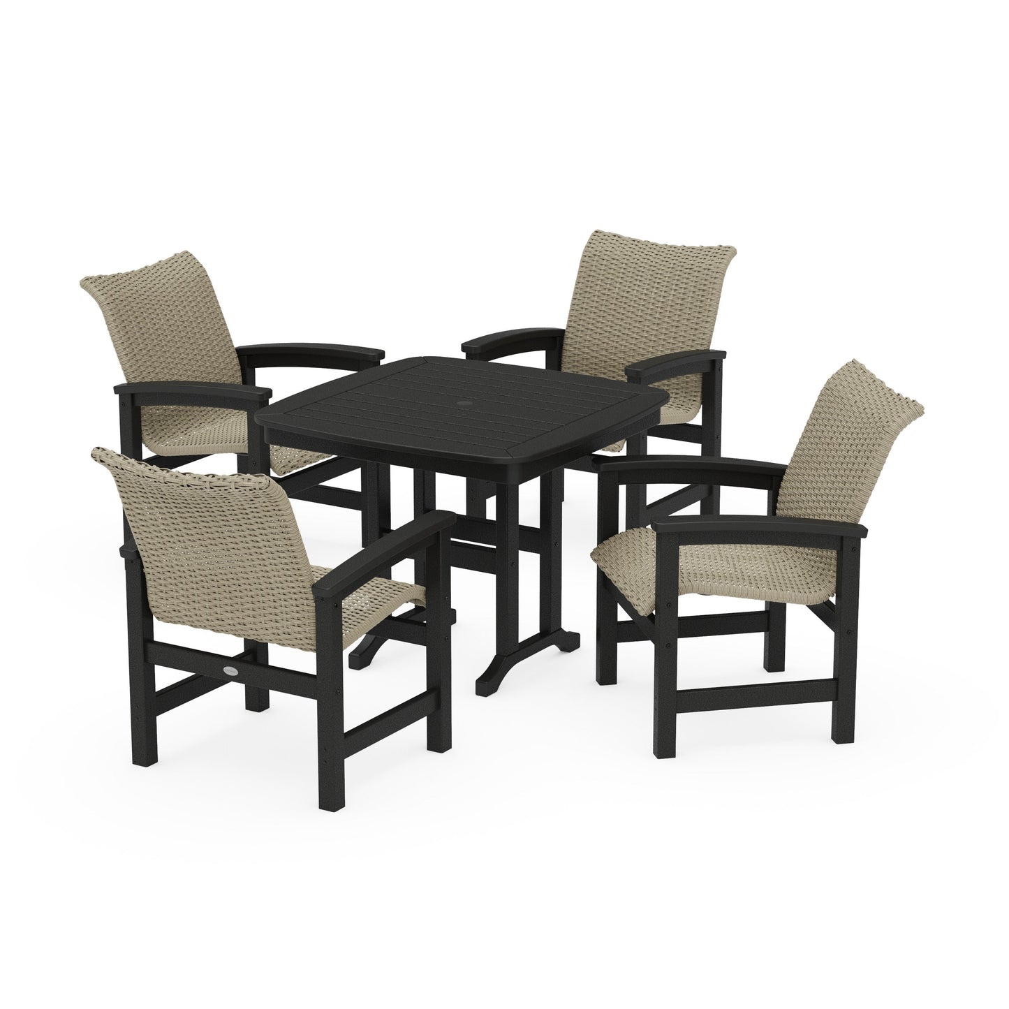 POLYWOOD Coastal Woven 5-Piece Dining Set — Black / Dune Grass