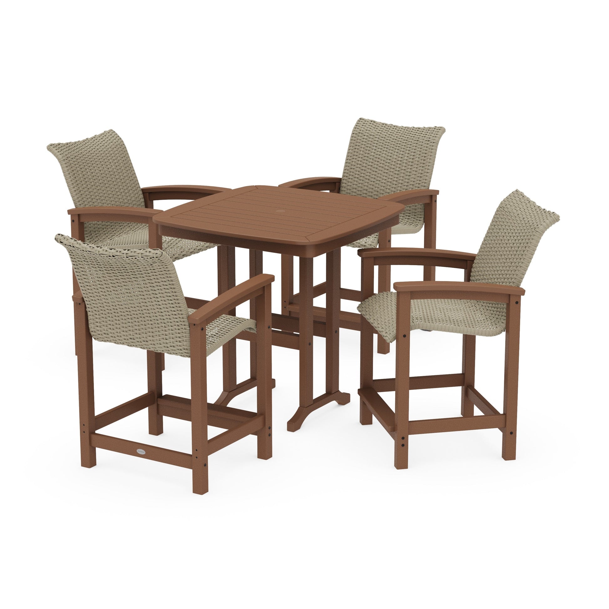 POLYWOOD Coastal Woven 5-Piece Counter Set — Teak / Dune Grass
